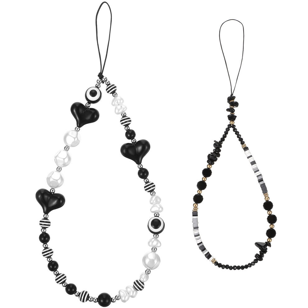 6 Pcs Phone Lanyards With Hearts Beads And Hanging Chains 031409092662