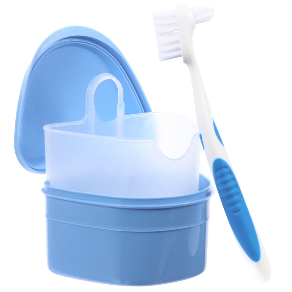 Villcase 2Pcs Denture Storage Case With Brush And Strainer