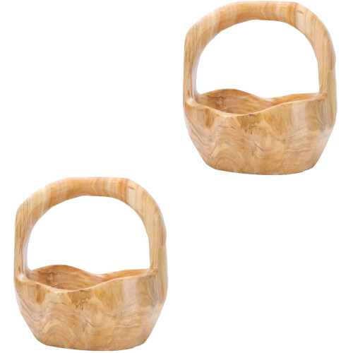 2Stk Holz Snackkorb Beige Wurzelfräsung Und Serviertablett 2