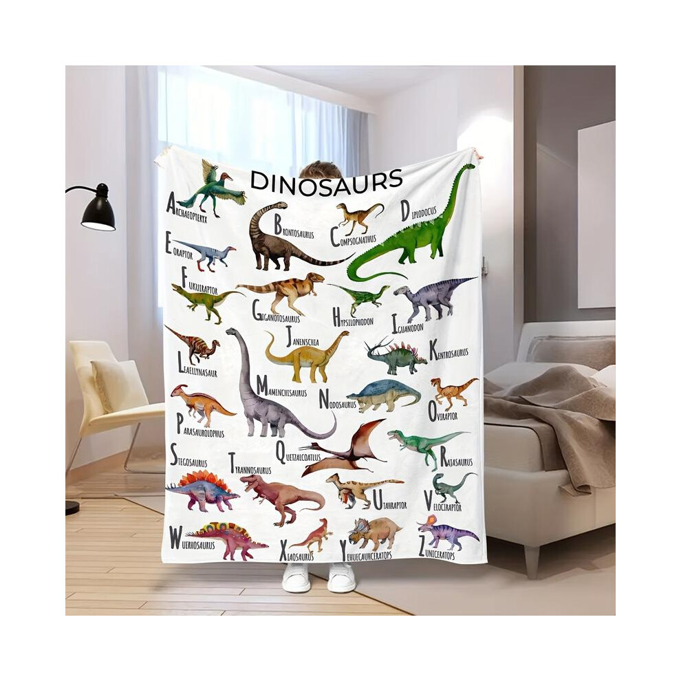 (Style-3, 50"x60") Cute Dinosaur Alphabet Flannel Blanket - Learn the ABCs with Dino Soft Cozy Fuzzy Plush Comfy Throw Blankets For Travel, Sofa, Bed,-image-OPC-PKWZ2Q7-NEW