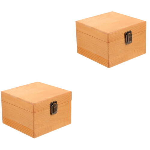 2 Pcs Wooden Storage Case Gift Box Vintage Packaging Container 2