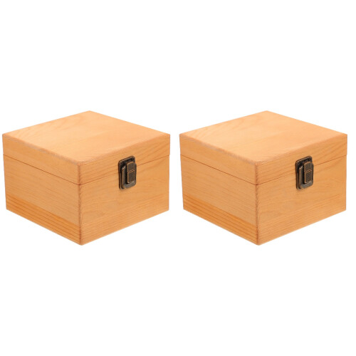 2 Pcs Wooden Storage Case Gift Box Vintage Packaging Container 1