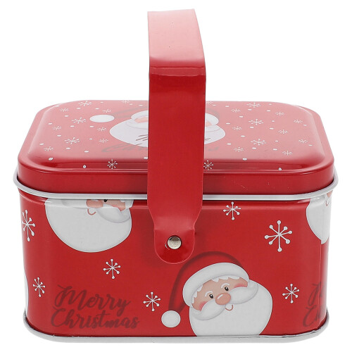 4Pcs Christmas Tin Box With Handle Reusable Metal Cookie Container