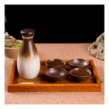 Japanese Ceramics Sake Cup Set 6-Piece With Sake Pot And Wooden Tray Japanese Style Traditional Retro Porcelain White