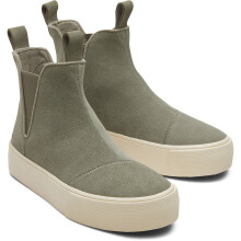 (Grey, 7 (Adults')) TOMS Fenix Platform Leather Women's Vetiver Grey Flat Chelsea Boots