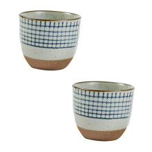 Sake Cups Hand Drawn Set Of 2 Japanese Style Glazed Sake Holders