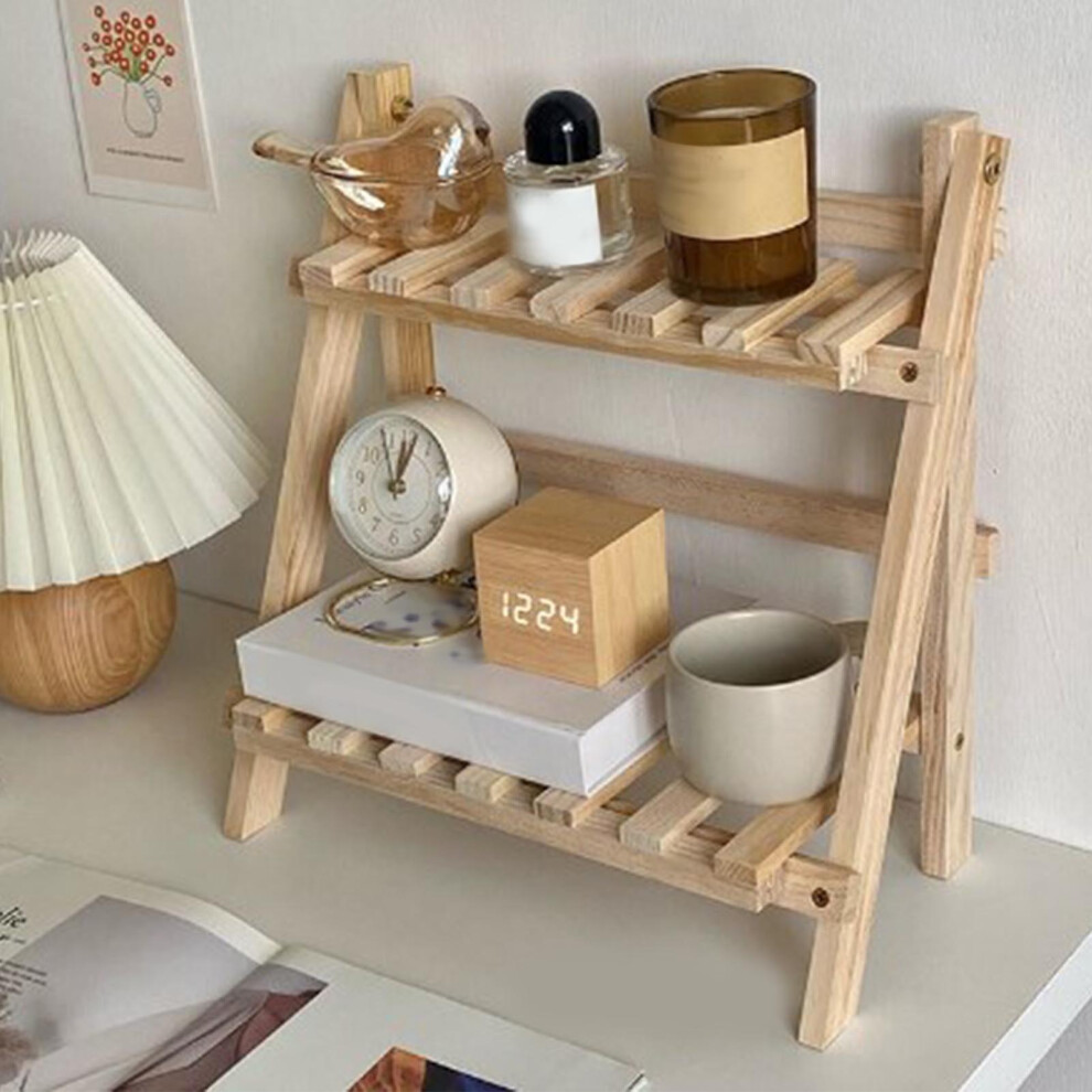 2-Tier Wooden Desktop Organizer Rack For Home Office, Bamboo Storage Shelf 8781351946934