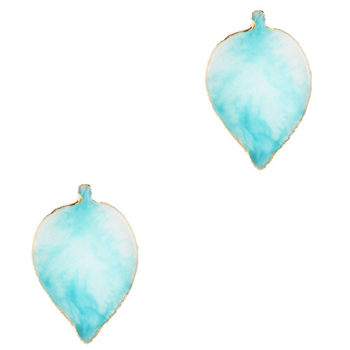 2 Pcs Leaf Shaped Manicure Nail Color Plate Tool Sky Blue 2