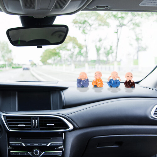 4Pcs Resin Monk Doll Car Dashboard Ornament Decor 2