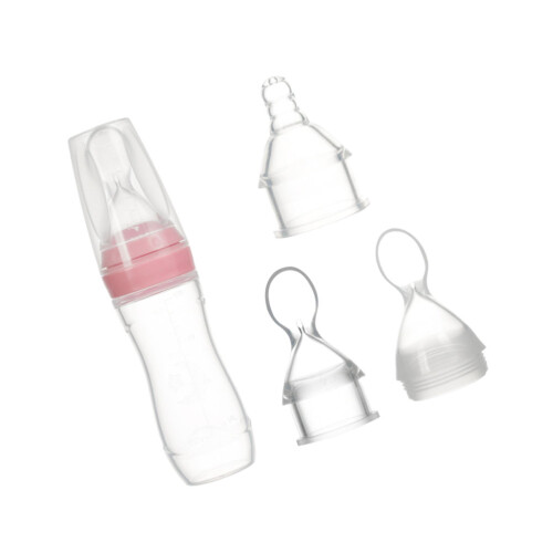 3Pcs Silica Gel Spoon Head Rice Paste Bottle For Baby Training Pink 2