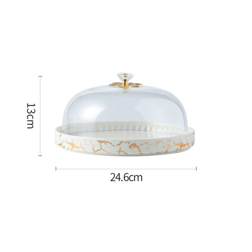 1Pc Ceramic Cake Plate With Transparent Lid White 1