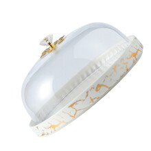 1Pc Ceramic Cake Plate With Transparent Lid White