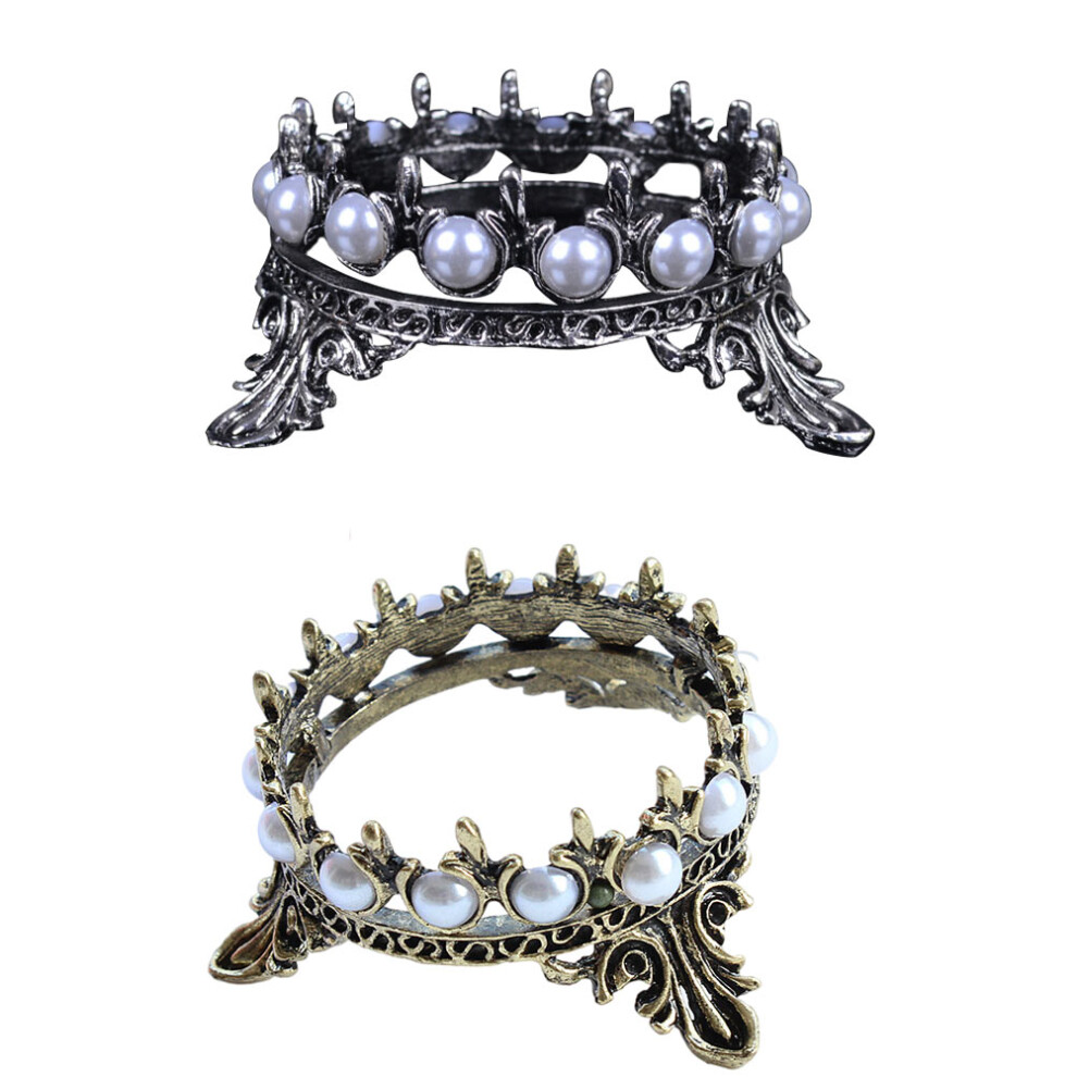 Artibetter 2Pcs Nail Art Pen Brush Holder Crown Pearl Manicure Rack