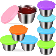 8Pcs Condiment Cups With Silicone Lids For Sauce And Salad Dressing