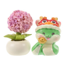 2Pcs Chinese Zodiac Snake Sculpture With Flower For Home Office Decor
