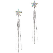 1Pair Rhinestone Star Earrings Silver Tassel Dangle for Women Fashion