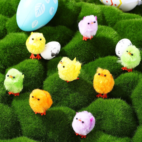 24Pcs Easter Chicks Mini Colorful Plush Fuzzy Decoration 2