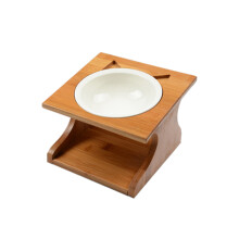 2Pcs Single Wooden Dog Bowl Pet Food Water Feeder