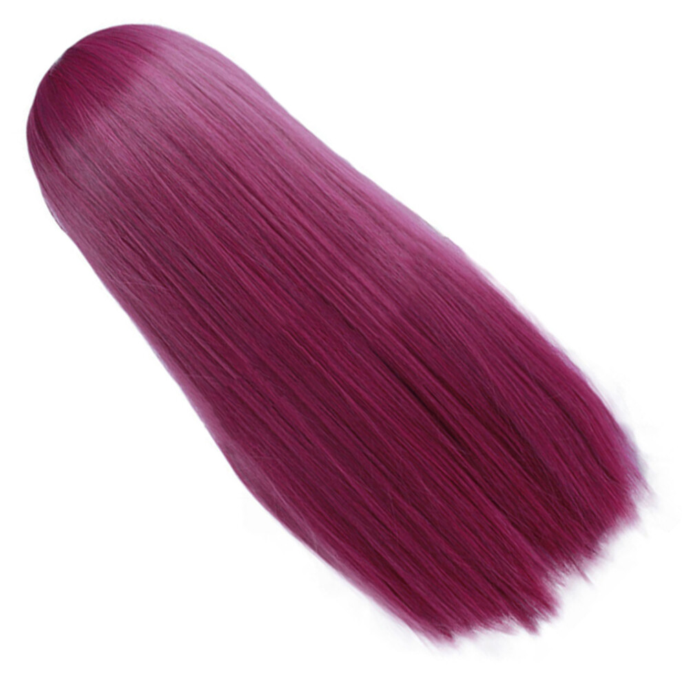 Vaguelly Unisex Purple 2Pcs Women Long Straight Synthetic Wig With Bang