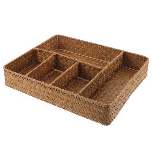 2Pcs Rustic Khaki Bathroom Counter Organizer Basket with Dividers