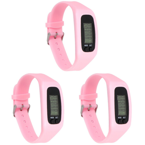 3 Pcs Silicone Smart Pedometer Band For Running Walking Pink 1