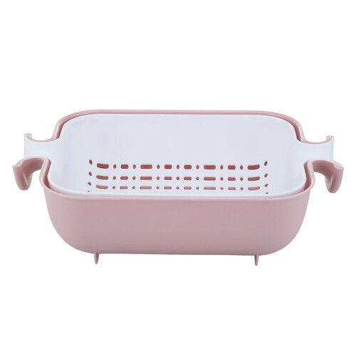 2Pcs Multifunctional Washing Basket Double Layer Draining Rack Pink