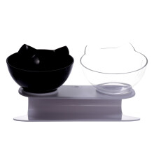 2Pcs Plastic Tilting Cat Bowl With Neck Guard Food And Water Feeder