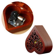 2 Pcs Heart Shaped Musical Box Vintage Wood Carved Wind Up Gift