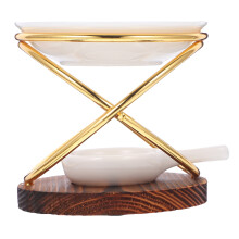 Ceramic Wax Melt Burner Wood Iron Tealight Oil Burner for Home Use