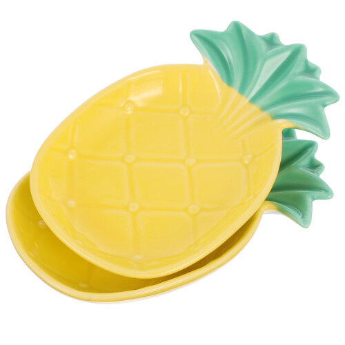 2Pcs Small Ceramic Pineapple Shaped Soy Sauce Vinegar Dishes 2