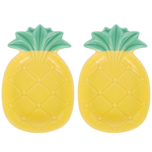 2Pcs Small Ceramic Pineapple Shaped Soy Sauce Vinegar Dishes