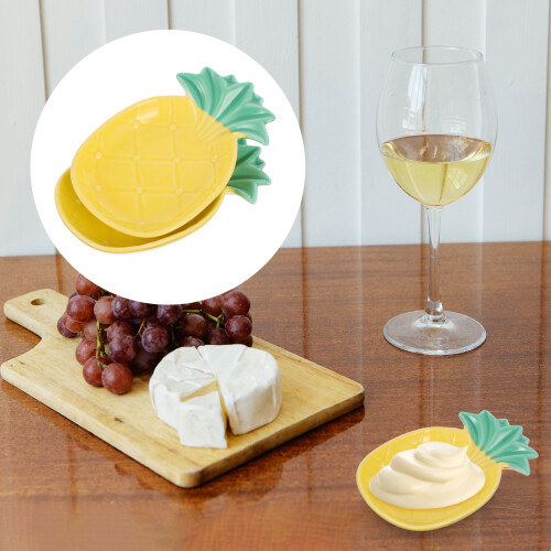 2Pcs Small Ceramic Pineapple Shaped Soy Sauce Vinegar Dishes 1