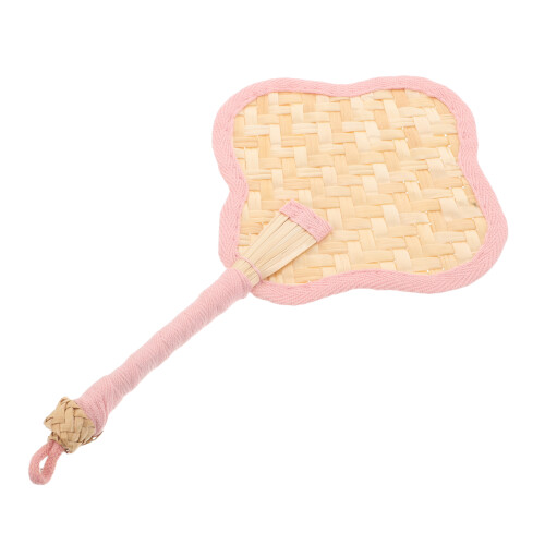 4Pcs Hand Woven Straw Fan Small Four Leaf Clover Shape