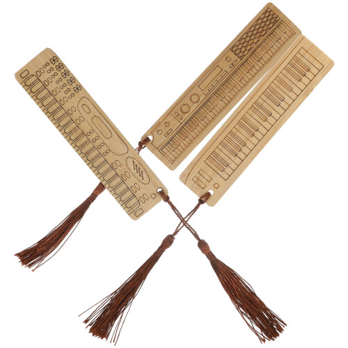 12 Pcs Electronic Organ Shape Bamboo Bookmarks With Tassel Design 2