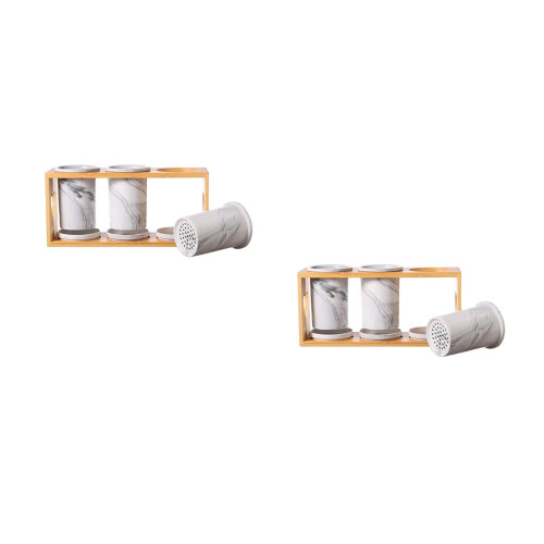 2 Pcs Cutlery Storage Rack Ceramic Marbling Tableware Canister 2