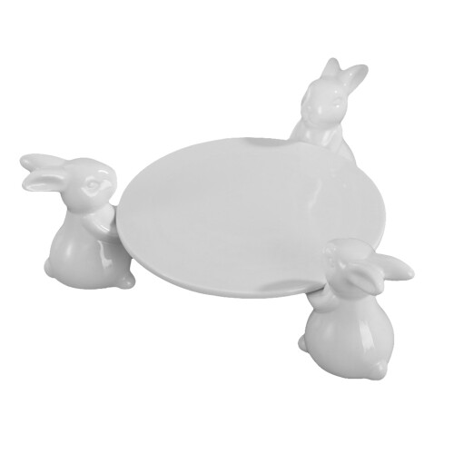 2Pcs Three Rabbit Ceramic Cake Stand Round Tray 33X20X9.5Cm