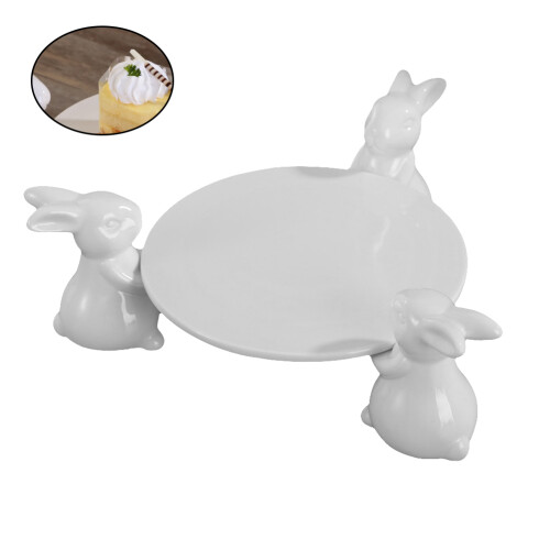 2Pcs Three Rabbit Ceramic Cake Stand Round Tray 33X20X9.5Cm 2