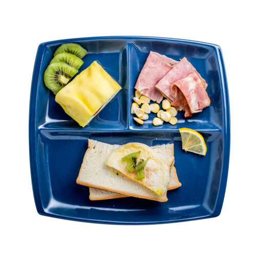 3Pcs 10 Inch Bone China Square Plate With Three Compartments Dark Blue