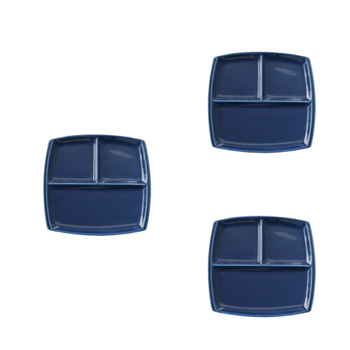 3Pcs 10 Inch Bone China Square Plate With Three Compartments Dark Blue 2