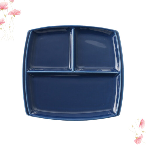 3Pcs 10 Inch Bone China Square Plate With Three Compartments Dark Blue 1