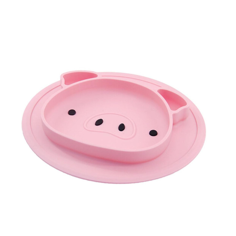 Silicone Plate Food-Grade Cartoon Pig Design Non-Slip 1 Piece Compartment Tableware Safe Feeding Easy Cleaning Pink