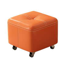 Soft Leather Sofa Footstool Small Orange Ottoman With Wheels Modern Entryway Bench Padded Sofa Seat Foot Rest