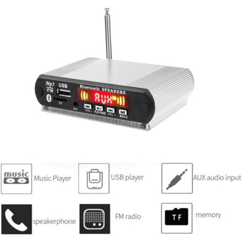 Bluetooth MP3 Player Decoder Board Model B - FM Radio, USB, TF Card, Wireless Audio And Hands-Free, Remote, Silver 2