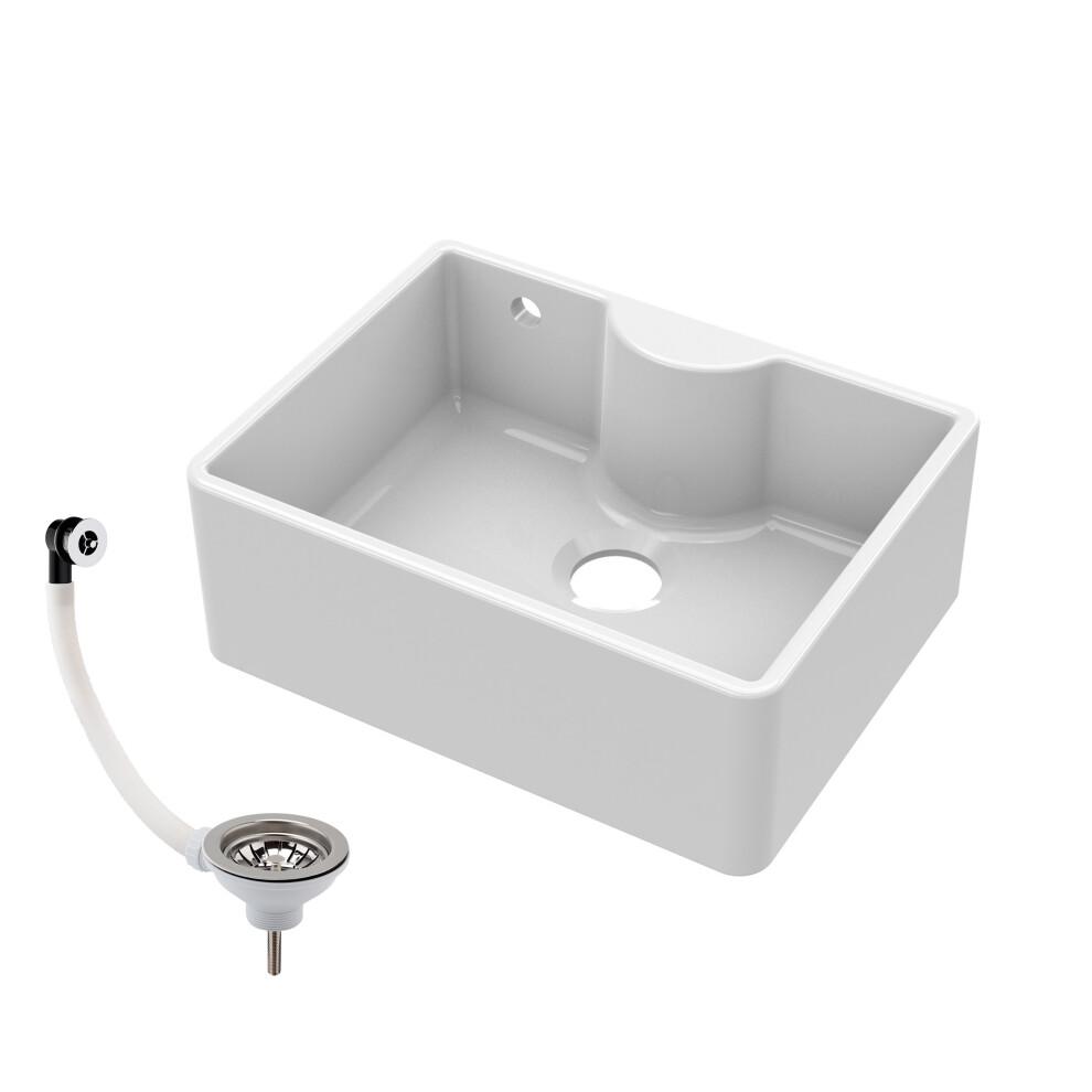 595mm - Single Bowl Fireclay Butler Kitchen Sink - Ledge , Overflow & Waste
