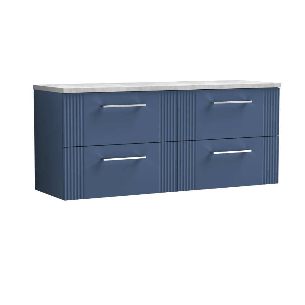 Partial Fluted 4 Drawer Wall Hung Vanity Unit with Bellato Grey Laminate Worktop - 1200mm - Satin Blue-image-OPC-PF2ZQZK-NEW