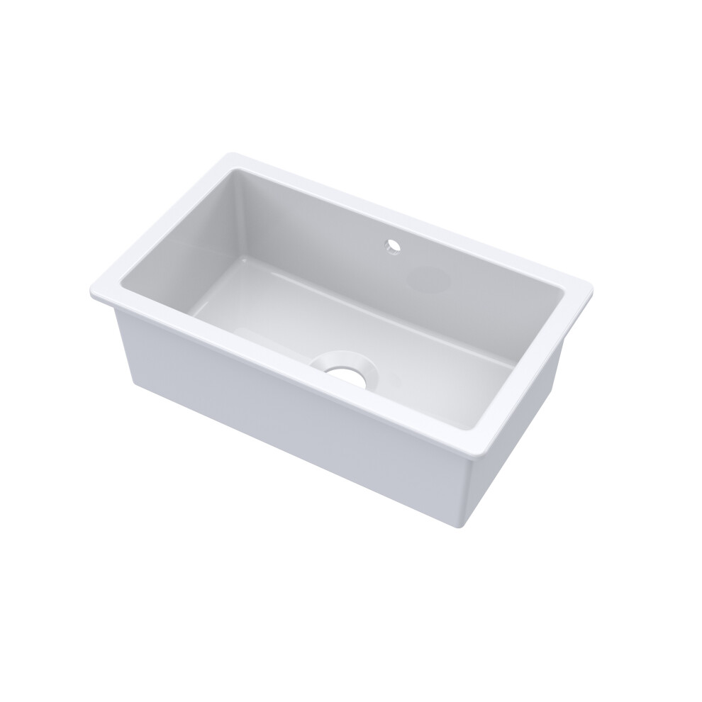 Fireclay Single Bowl Square Undermount Kitchen Sink, With Overflow,763x457x254mm