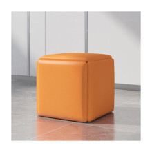 5 in 1 Leather Ottoman Stool with Wheels Bedroom Living Room Square Movable Chair Stackable Orange 17.7x17.7x17.7in