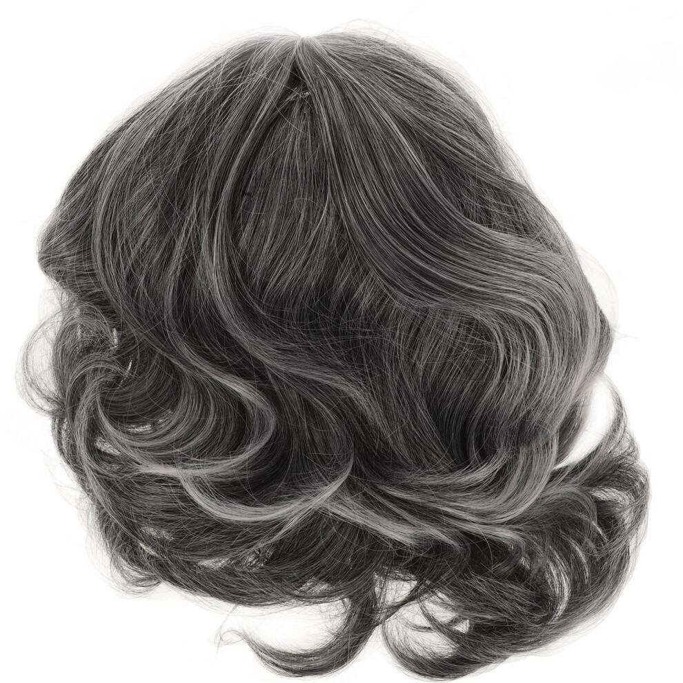 Inoomp Short Grey Curly Synthetic Wig For Women And Elderly
