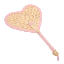 4Pcs Wheat Straw Fan Heart Shaped Handheld For Wedding Summer Cooling Decor