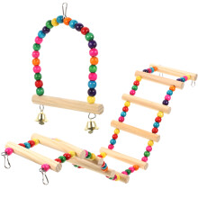 4 Sets Parrot Perch Ladder Swing Toy Wooden Chewing Bird Swing